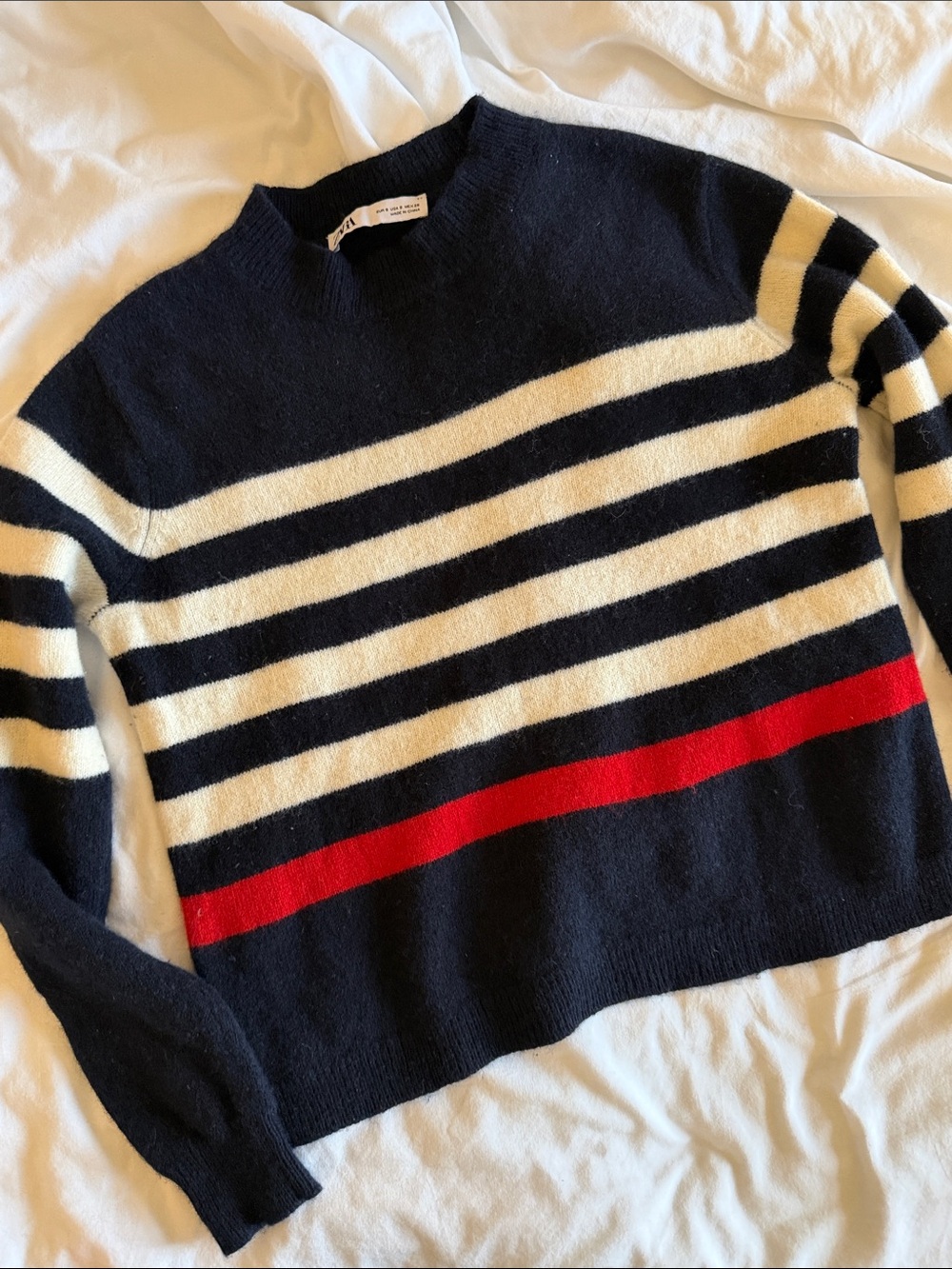 Zara Navy, Ivory & Red wool Sweater